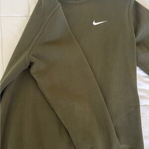 Nike Olive Green Crewneck Sweatshirt with White Swoosh